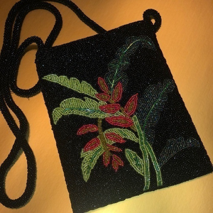 Black‎ floral with leaves beaded shoulder bag